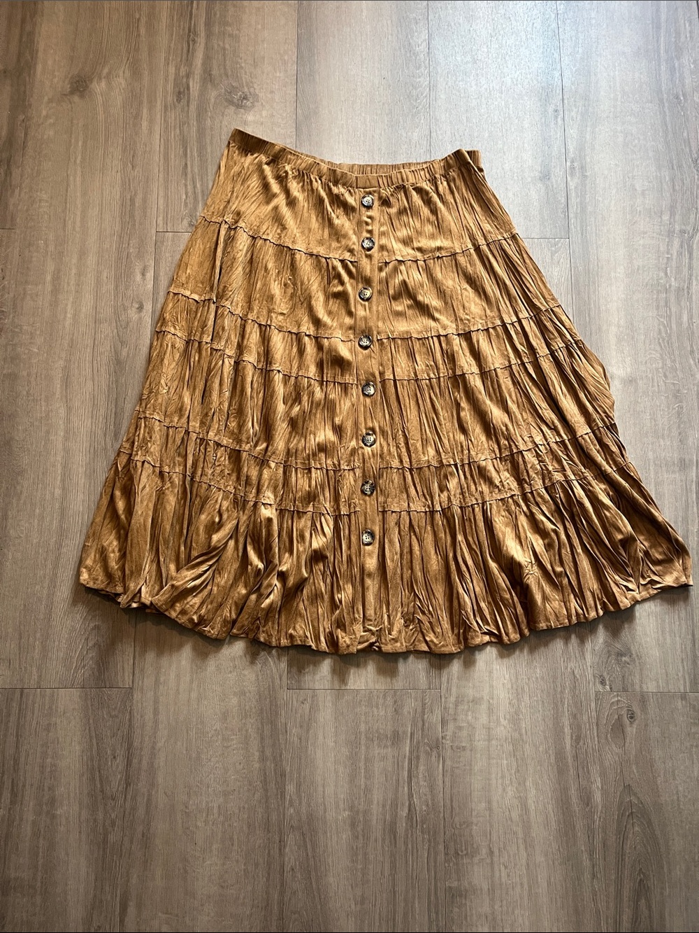 Coldwater Creek Metallic Copper-Tone Tiered Button-Front Skirt